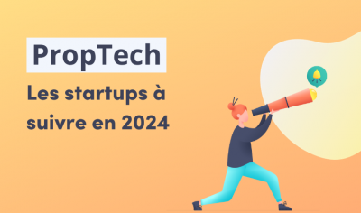 image avec titre "Proptech : les startups à suivre en 2024" avec personnage